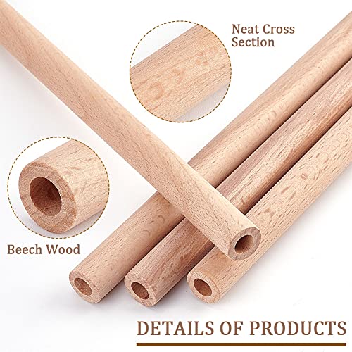 OLYCRAFT 12Pcs 7.9x0.6 Inch Hollow Wood Sticks Round Wooden Dowel Rod with 0.3 Inch Hole Unfinished Beech Wood Rods Natural Wood Round Rods for DIY Crafts Arts Projects - size: 20cm