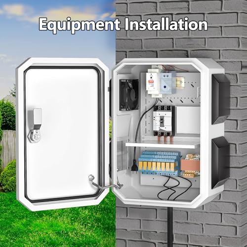 Outdoor Electrical Box with Thermostat and Fan, Cold-Rolled Steel Plate, Aluminum Alloy Back Beam, One-Piece Ventilation Design, IP65 Waterproof, Wall/Pole Mounted. (17.7" x 13.8" x 7.9") - size: 17.7" x 13.8" x 7.9"