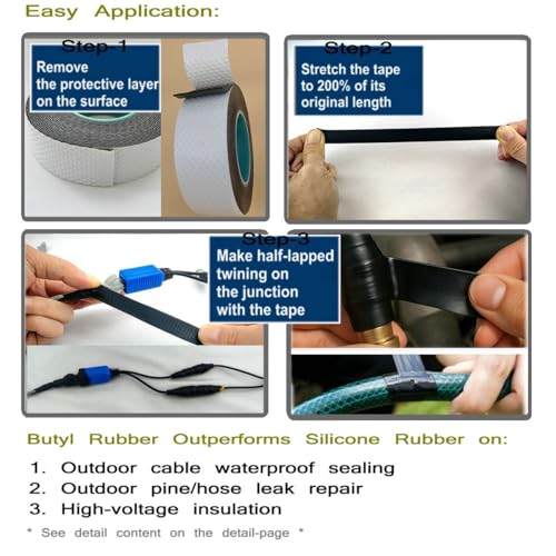 4 Rolls Butyl Rubber Self-Fusing Tape | IP67 Waterproof & 35KV Insulated | Extreme Cold/Hot Resistance (-4°F to 194°F) | for Electrical Joints, Pipe Leaks, Handlebar Grip Wrap (1" x10FT)