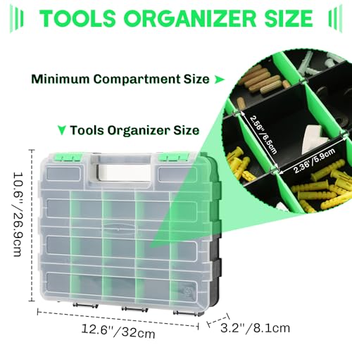 Small Parts Organizer 2Pack Storage Case Tools Box 34-Compartments - color: Green