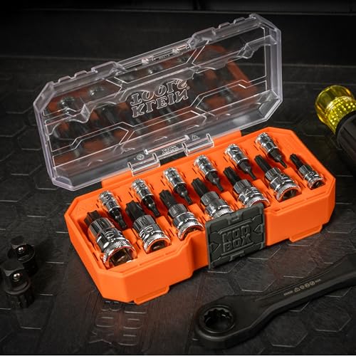 Klein Tools 65213TX Knurled TORX Bit Socket Set, T8 toT60, 1/4, 3/8 and 1/2-Inch Drives, Premium Cr-V Steel, MODBox Case, 13-Piece - style: TORX