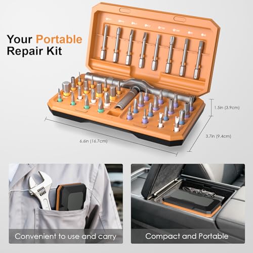 42-in-1 Magnetic Ratchet Screwdriver Set with Detachable T-Handle & Case, Multi-Bit Precision Driver Kit for Electronics, PC, Bicycle, Furniture Repair, Eyeglass, and DIY Gifts （Orange） - color: Orange