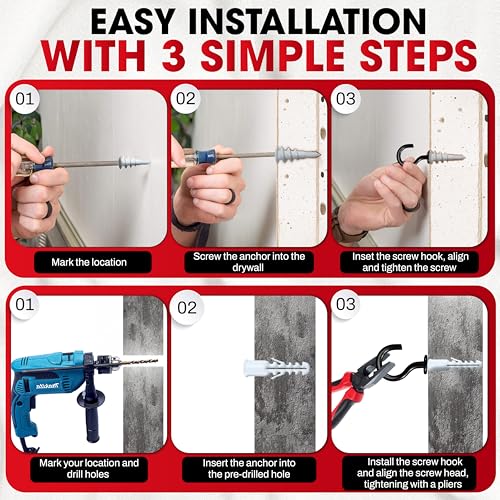 25PCS Screw Hooks + Self-Drilling Drywall Anchor, Expansion Tubes
