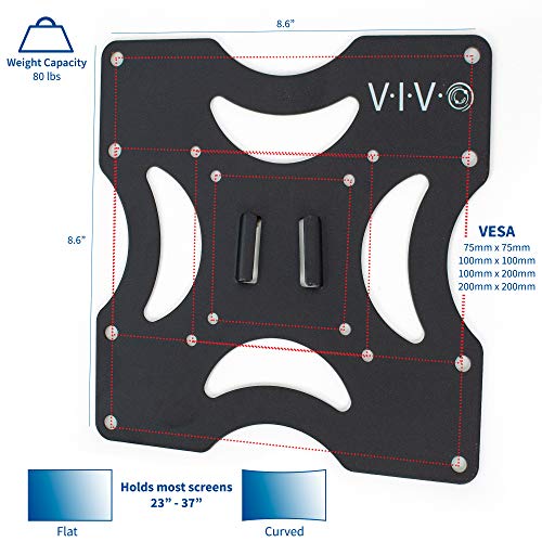 VIVO Basic TV Wall Mount Bracket for 23 to 37 inch Screens, Max 200x200mm VESA with Removable Mounting Plate, Black, MOUNT-VW2X2A