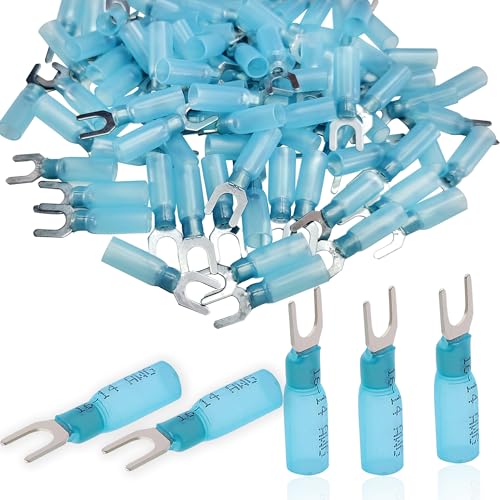 Blue 16-14 Gauge Heat Shrink Fork Connectors 100pcs - size: Blue AWG16-14