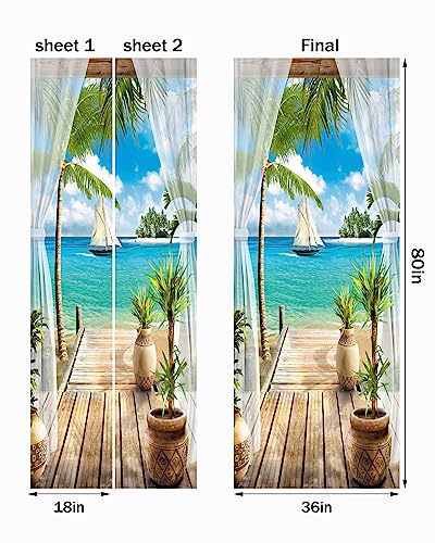 FLFK Door Decal Sticker - Ocean,Peel and Stick Mural,Combined Size 36"x80",Split into 2 Pieces - color: Mt1391, size: 36"x80"