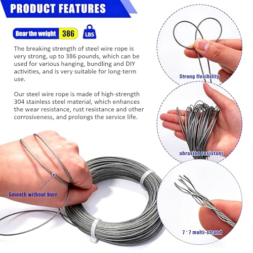Twidec/Wire Rope Crimping Tool Kit Up To 2.2mm Swaging Tool With 165FT 1/16'' 304 stainless steel Wire Rope And 150PCS 1/16''Aluminum Crimping Loop Sleeve 20PCS Wire Rope Thimbles - style: 165FT