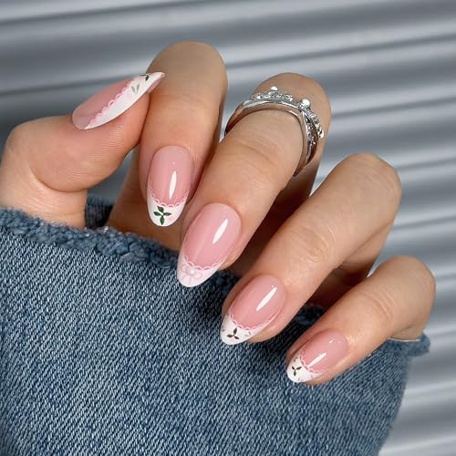 CurvLife Soft Gel Almond Press On Nails Medium, Long-Lasting Reusable Fake Nails Kit with Glue & Tabs, 30pcs Salon-Quality Stick On Nails for Women At-Home Manicure (Lace Bloom) - color: A7 - Lace Bloom