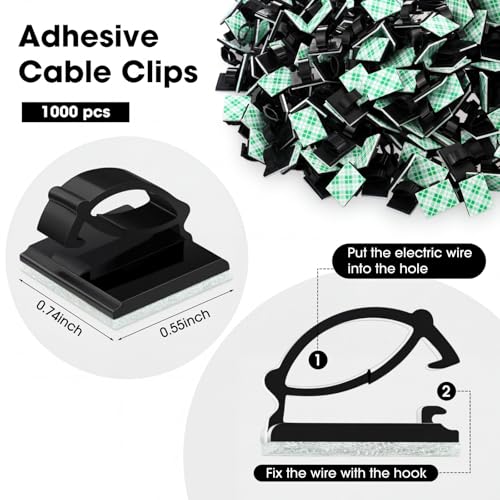 EBOOT 1000 Pieces Adhesive Cable Clips Wire Holders for Wall Desk Car | Light Emitting Bulb for Projects, Circuit Boards, Electronics Experiments, DIY Indicator Lights, Breadboard Use