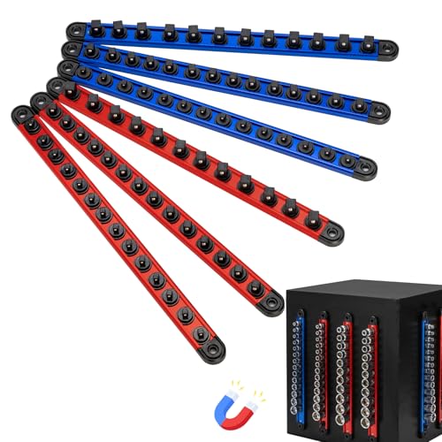 6PC Magnetic Socket Organizer Set, 1/2" 3/8" 1/4" Drive - color: Red & Blue, size: 6 Pieces-1/4", 3/8", 1/2" DR