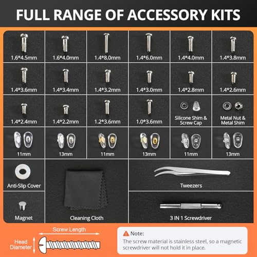 JOREST Eyeglass Repair Kit, Sunglasses/Glasses Repairing Tool including Small Screws, Nose Pads and Screwdrivers, Eyeglass Fixing Kit; Christmas gift for people who wear glasses(Men/Women Him/Her)