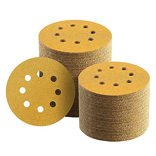 100 Pcs 5 Inch Sanding Discs Hook and Loop, 60 Grit Sandpaper for Woodworking or Automotive, 8 Hole Gold Premium Dustless Random Orbit Sandpaper - style: 60 Grit-100 Discs