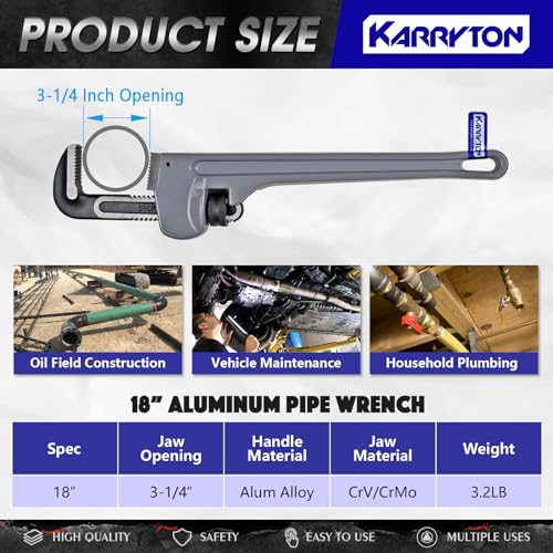18 Inch Aluminum Pipe Wrench, 3-1/4"/83mm Adjustable Cr-Mo Jaw Opening Heavy Duty Aluminum Straight Handle Plumbing Wrenches, Perfect Plumbers Tool Exceed GGG Standard - size: 18-IN, style: Straight