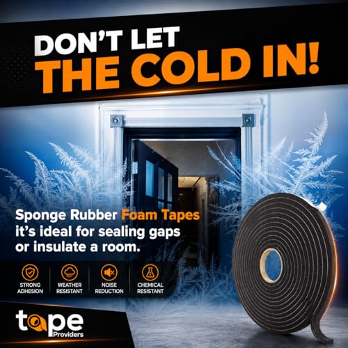 WOD Insulation Foam Tape Self Adhesive - 1/2 Thick x 3/4 Width - 25 feet - Made in USA Weather Stripping, HVAC, Sealing Doors, Windows, Pipes, Cooling, Sound Proof, and Air Conditioning. - color: Width: 3/4 Inch, size: Thick: 1/2 inch