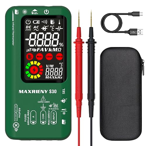 Digital Multimeter Infrared Thermometer Rechargeable Smart Voltmeter 9999 Counts Electrical Current Tester Capacitance, High/Low Voltage Diode Tester for LED Automotive Electrician Electronic