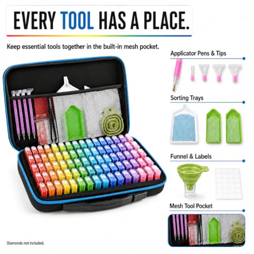 MERATIA Diamond Art Painting Storage Case Organizer, 80 Slots Containers - color: Blue 80 Slots
