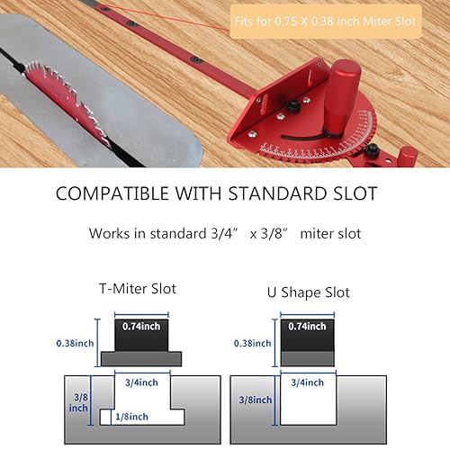 Table Saw Miter Gauge, Works w/Table Saws, Router Table, Band Saw (Red) - color: Red