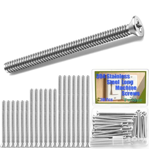 Twidec/30PCS Machine Screws #6-32x1-1/2",1-3/4",2" Extra Long Outlet Screws 304 Stainless Steel Phillips Flat Head Electricians Screws for Knob and Pull Installation,Cabinet Door and Drawer Screws - size: #6-32x1-1/2",1-3/4",2", style: SS Flat Head