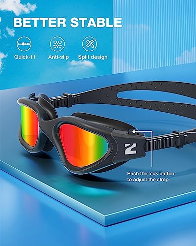 ZIONOR Swim Goggles, G1 SE Swimming Goggles Anti-Fog for Adult Men Women - color: B8-red Lens Allblack Frame