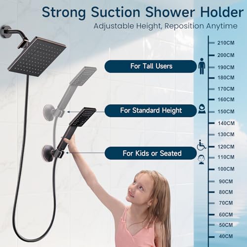 BRIGHT SHOWERS Handheld Shower Head Holder with Dual Angle Positions, Wall Suction Bracket Includes Adhesive 3M Disc, No Tools Required and Easy Installation, Oil Rubbed Bronze Finish - color: Oil Rubbed Bronze, style: Suction & Adhesive - 2 Angles