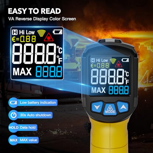 Infrared Thermometer Gun, -58°F~1472°F Non-Contact Surface Thermometer - color: Yellow (-58°F~1472°F)