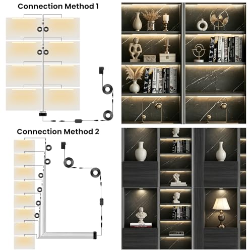 Black Shelf Lights, LED Bookcase Lighting Compatible with Alexa, WiFi Dimmable 2700K Under Shelf Lighting for Bookshelf, Display Case, Cabinets with App, Remote, Memory Function (8Pack 12In) - size: 8Pack 12In