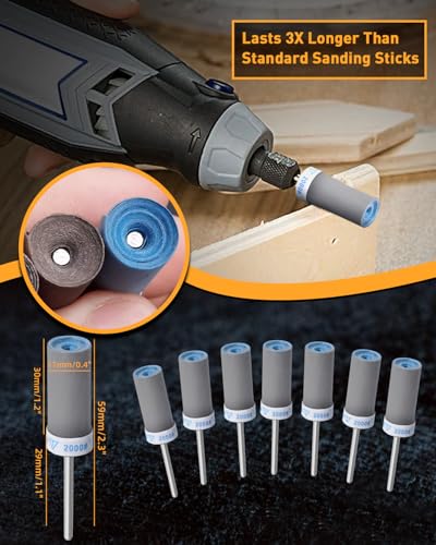 10Pcs 2000 Grit Sanding Drums Sandpaper Sticks Set for Dremel Rotary Tool with 1/8" Shank, Rotary Tool Accessories Suitable for Metal Rust Removal/Jade Polishing/Stone Grinding (2000 Grit) - size: 2000 Grit