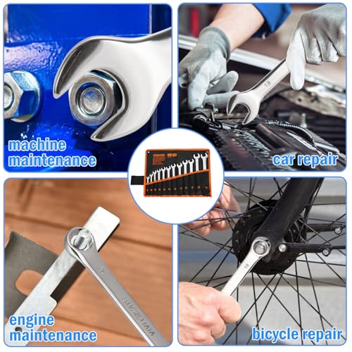 vivicreate 12-Piece Wrench Set, Metric Wrench Set 8mm-24mm, Combination Wrench Sets with Oxford Cloth Storage Bag for Home, Garage, Automotive Repair and Emergency Use - Made in India
