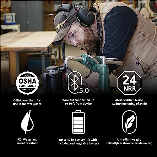 ISOtunes AIR DEFENDER Earmuffs: Comfortable Wireless unisex adult Hearing Protection Earmuffs with 40 Hour Battery Life - color: Green