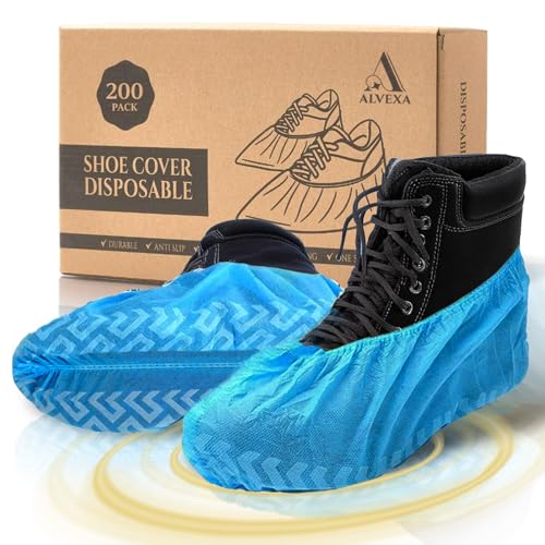 Shoe Covers Disposable Non-Slip, Large 200 Count, Premium Cloth Boot Covers, Slip-Resistant, Durable, Breathable, Non-Toxic, Recyclable booties for shoes covers – Fits Men 11/Women 13 – Blue - size: 200 pack