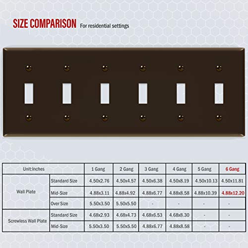 ENERLITES Six Gang Light Switch Wall Plate, Toggle Switch Plate, Gloss Finish, 6-Gang Mid-Size 4.88" x 12.22", Unbreakable Polycarbonate Thermoplastic, 8816M-BR, Brown - color: Brown, size: Mid-Size