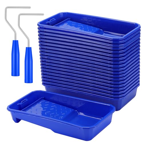 22 PCS 4 Inch Paint Tray Set, 20 Set Paint Roller Tray with 2 Paint Roller Frame, Paint Tray Liner for Home Improvement, Walls and Furniture Painting,Blue