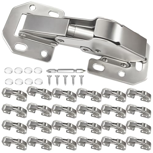 BESTEEL 24 Pack Hidden Hinges Upgrade Soft Close Surface Mounting Hinge,90 Degree Concealed Cabinet Hinges for Kitchen Cabinet Doors Frameless,No Pre-drilled,Surface Mount Hinges with Extra Bumper - size: 24 PCS