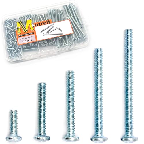 115 Pcs 5 Sizes #8-32 Machine Screws Knob Cabinet Screws Electricians Screws, Carbon Steel Zinc-Plated Phillips Pan Head Machine Screws Assortment Kit - size: #8-32-5Size-115P