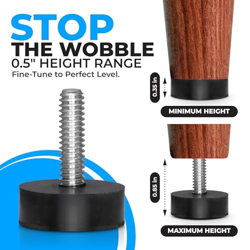 12PK Rubber 1/4"-20 Leveling Feet, Adjustable Levelers with Inserts - size: 1/4"-20 thread