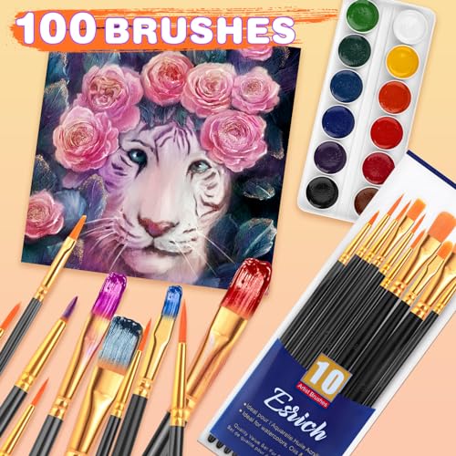 ESRICH 100PCS Paint Brushes, Paint Brush for Acrylic Painting - color: Black, size: 100