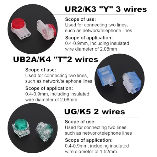 Wire Connectors Assortment Kit,SINCODA 220 PCS Waterproof Telephone Line Connector, Data Phone Wire Butt Splice Ports K1/K2/K3/K4/K5 Crimp Terminal Connectors Assortment Kit