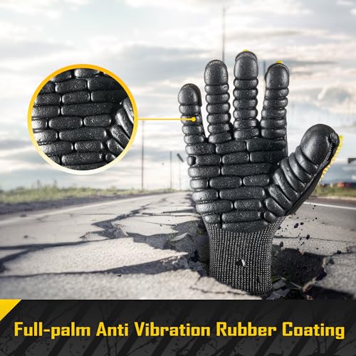 COOLJOB A6 Cut Resistant Anti Vibration Work Gloves Men, TPR Impact Reduce Mittens, Palm Rubber Patch Shock Absorption, S-2XL - size: Large