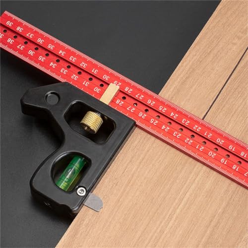 Heavy Duty Woodworking Combination Angles Ruler Aluminum Alloy Ruler 90/45 Degree Measuring Tool with Level & Needle Combination Square Adjustable Angles Gauges 90/45 Degree Measuring Tool