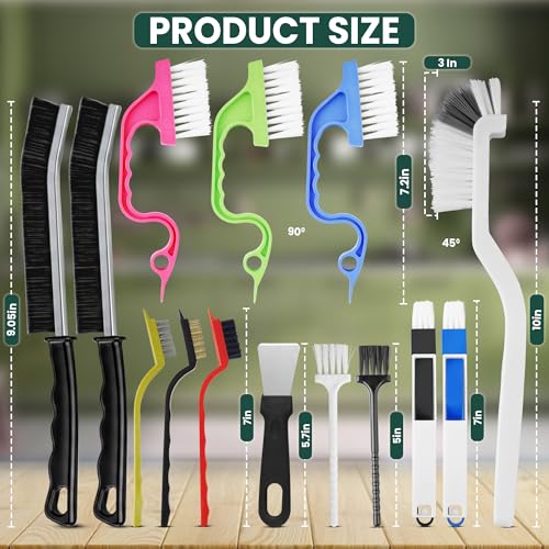 14 Pcs Crevice Cleaning Brush Set – Hard Bristle Cleaning Tools for Grout, Tile Floors, Gaps & Narrow Spaces – Multi-Purpose Grout Scrub Brush for Cleaning Bathroom, Shower, Window Tracks, Kitchen - color: White, Black, Red, Yellow, Pink & Green