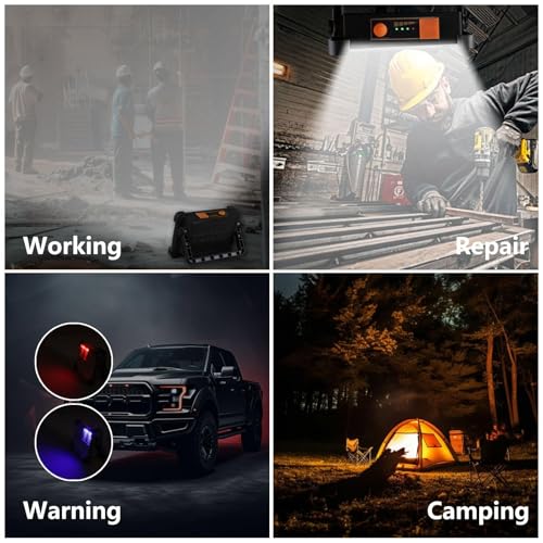 120W Solar Rechargeable Work Light, 144 LED Portable Flood Light with Stand, IP66 Waterproof 4 Modes LED Job Site Lighting Flashlights for Mechanic Camping Fishing Car Repair - color: Black