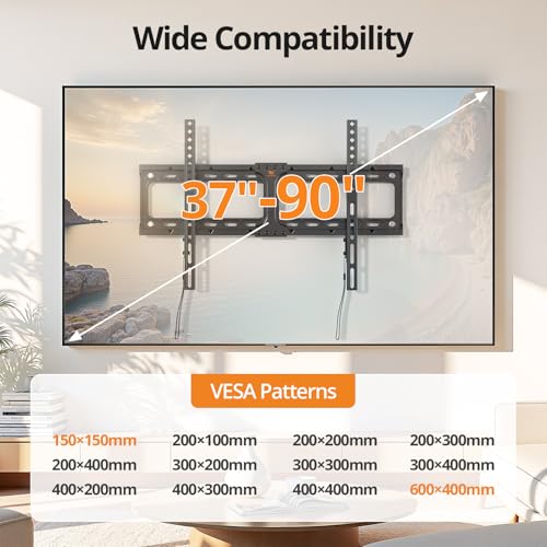 IWORKBOARD Fixed Low Profile TV Wall Mount Bracket for 65 75 inch TVs - size: For 37" to 90" TVs, 24" Studs