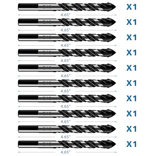 10-Piece 5/16“ Masonry Drill Bits for Tile Glass Ceramic Wall Brick Stone Soft-Metal Wood, 5/16 Inch Concrete Drill Bits Cement Drill Bit Set, 3-Flat Shank, YG8 Carbide Tungsten Steel Alloy Tip 8mm - size: 10 Piece 5/16 Inch Drill Bit Set