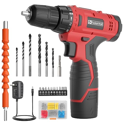 Fadakwalt Cordless Drill Set, 20V Electric Power Drill with Battery And Charger - color: 12v Drill (Red)