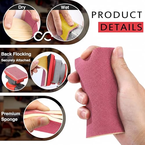 25Pcs Sanding Sponge Set, Reusable 3×4 Inch Wet Dry Foam Sanding Blocks for Wood, Furniture, Metal & Drywall (180-800 Grit Set)