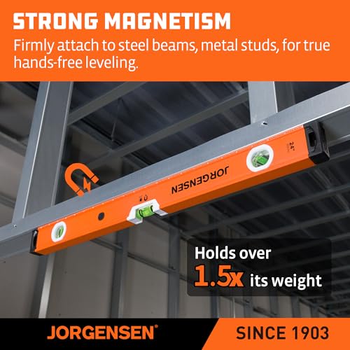 JORGENSEN 24" Magnetic LED Box Level, 45°/90°/180° Spirit 2' Leveler Tool - size: 24 inch