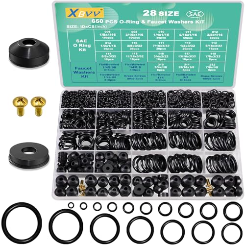 XBVV 28 Size 650 Pcs Faucet Rubber Washers Kit and SAE O Ring Assortment Set for Assorted Plumbing Faucet Sealing Repair