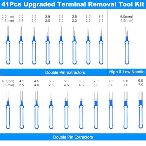 Terminal Removal Tool Kit 41 Pcs Depinning Tool Electrical Connector Pin Removal Tool Kit Pin Extractor Tool Set Wire Terminal Release Tool for Automotive Car Household Devices - Blue - color: 41 PCS - Blue Flat Handle