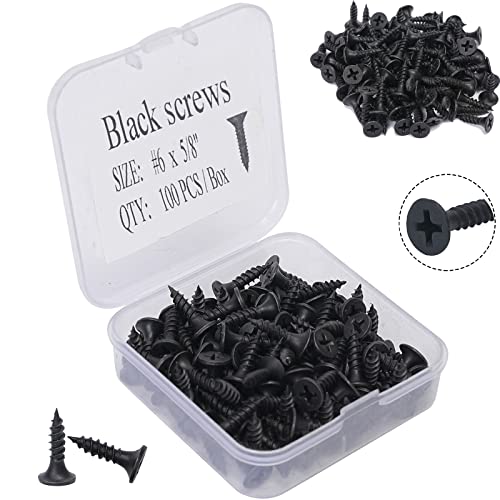 #6 X 5/8" Wood Screws 100pcs Black Flat Phillips Screws Self Tapping Wood Screws Carbon Steel Assorted Drywall Screws for Wood, Cabinet, Furniture - size: #6 X 5/8"