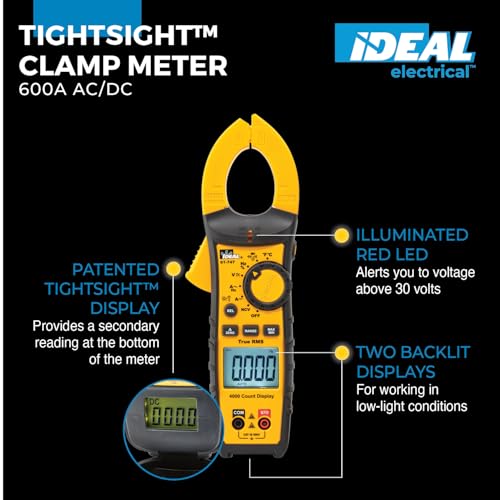Ideal Electrical TightSight Clamp Meter, 61-747, 400A AC/DC True RMS